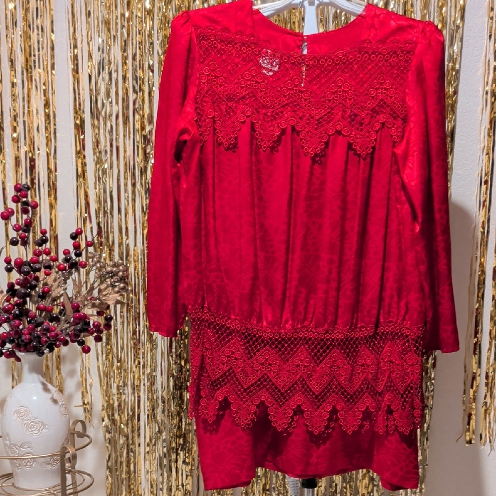 Elegant Red Lace Skirt Set, Size 20